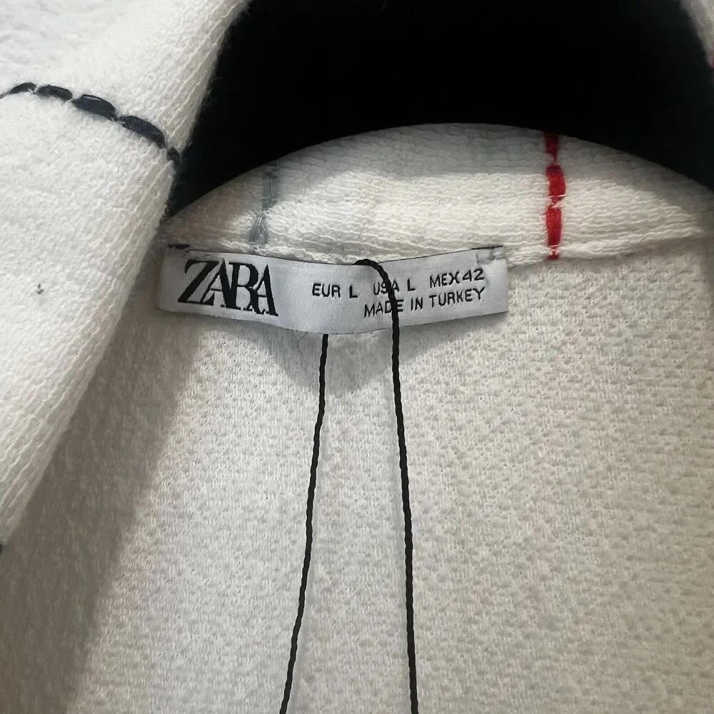 Zara Men Contrast Embroidered Shirt Terry Cloth Sz L Casual Beach Resortwear - Picture 2 of 6